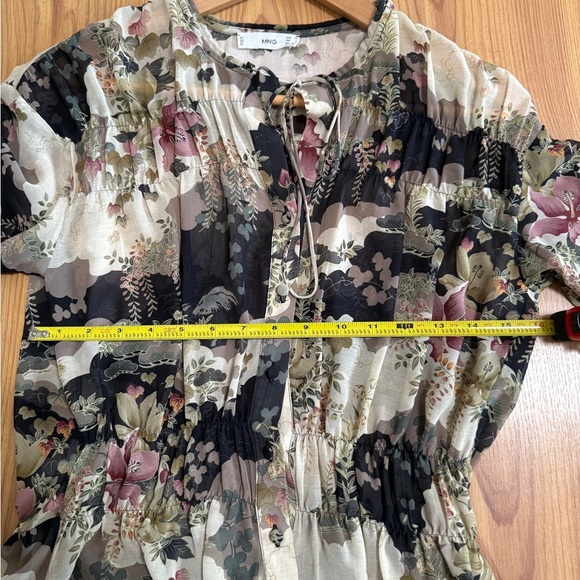 Mango MNG Blouse Floral Botanical Nature Chiffon Y2K Boho Retro Women's XS Sheer - Picture 10 of 10
